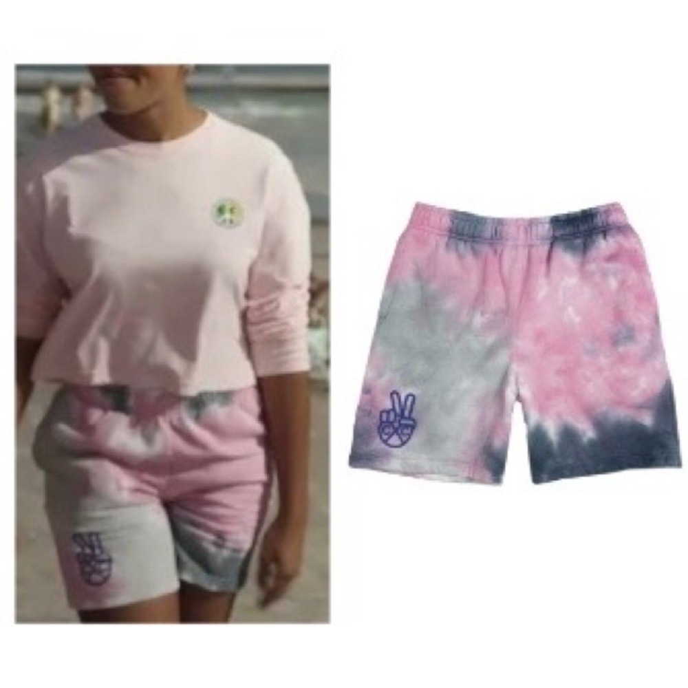 Cross Colours Tie Dye 90s Peace Sign Terry Cloth Pink Blue Shorts
